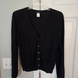 J. Crew Black V-Neck Button-Front Cardigan